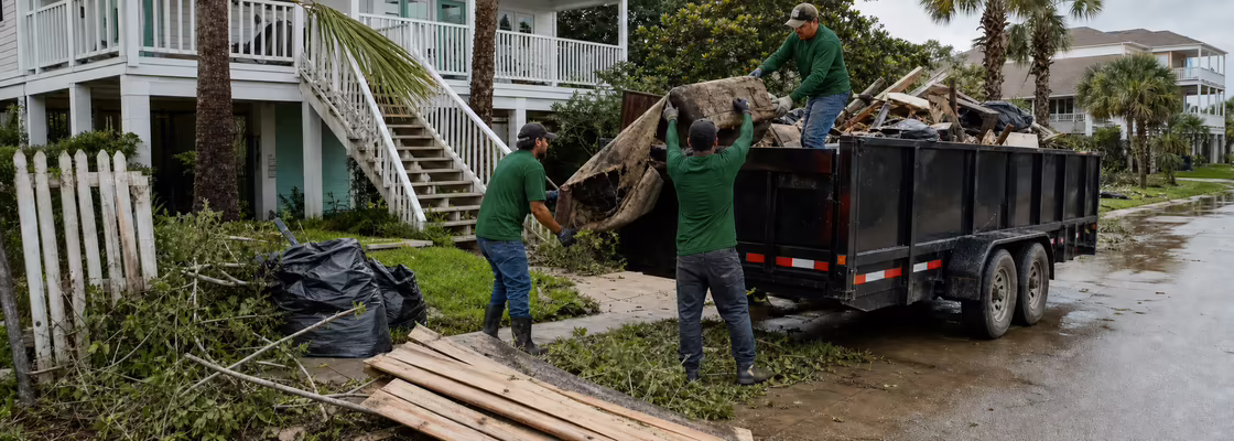 Crew loading sorted hurricane debris during property cleanup